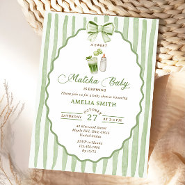 Grüne Bogenstreifen Matcha Babyparty-Einladung Einladung