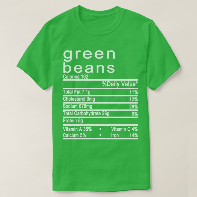 Grüne Bohnen Nährwertkennzeichnung T-Shirt (Design vorne)