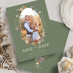 Grüne Boho-Blumen-Save-the-Date-Karte Save The Date
