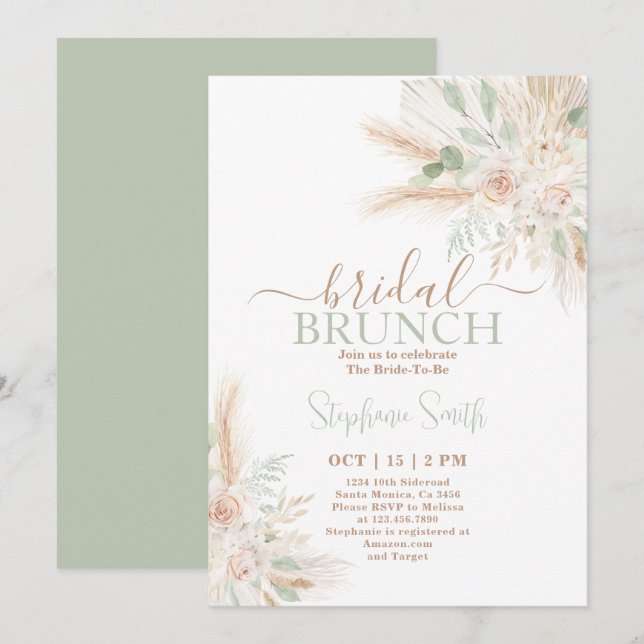 Grüne Boho Bridal Dusche Einladung (Vorne/Hinten)