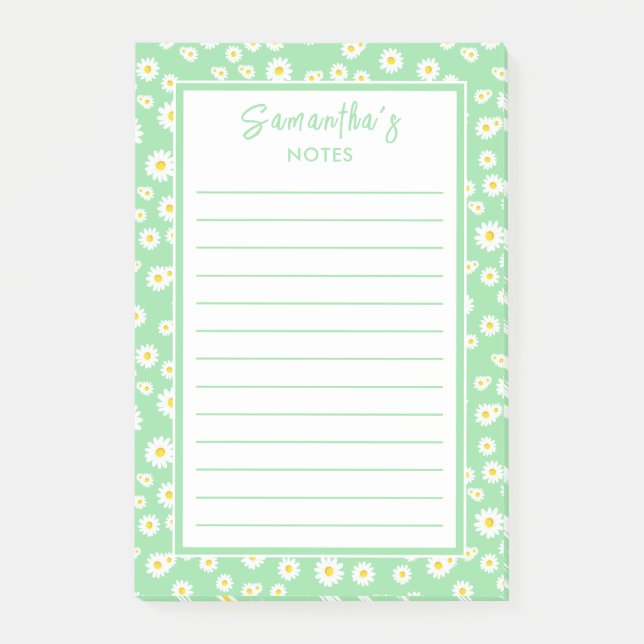 Grüne Boho-Frühlingsgänseblümchen Post-it Klebezettel (Vorderseite)