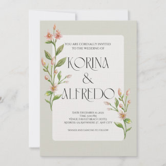 Grüne Boho-Wasserfarbe-Botanische-Hochzeitseinladu Einladung
