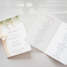 Grüne Boho Wildblume Folded Wedding Programm