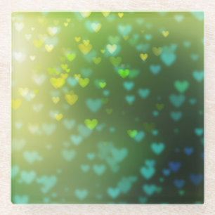 Grüne Bokeh hört Valentinstag Frühling Glasuntersetzer