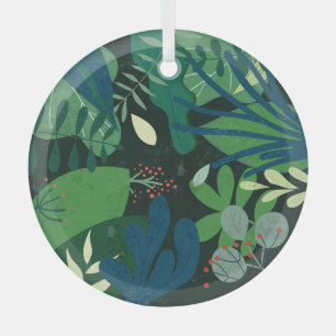 Grüne Botanik: Tropische Blätter Illustration Ornament Aus Glas