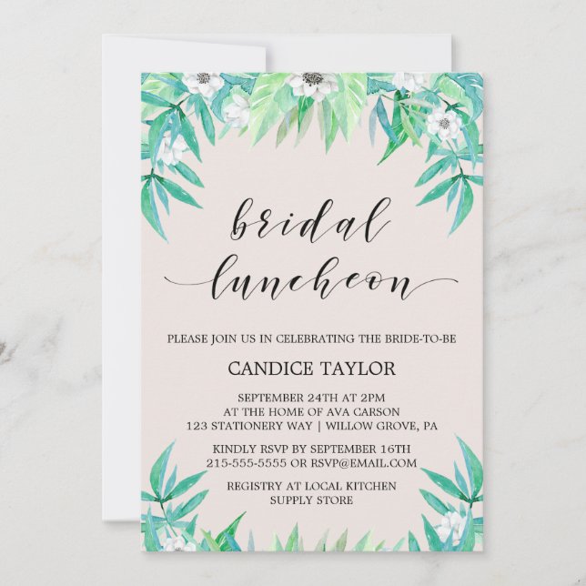 Grüne Botanische Bäume & Blume Bridal Luncheon Einladung (Vorderseite)