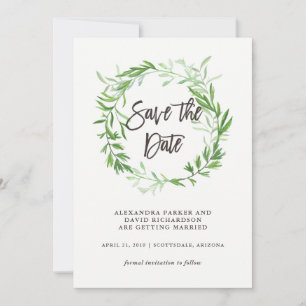 Grüne botanische Blätter Kranz Save the Date