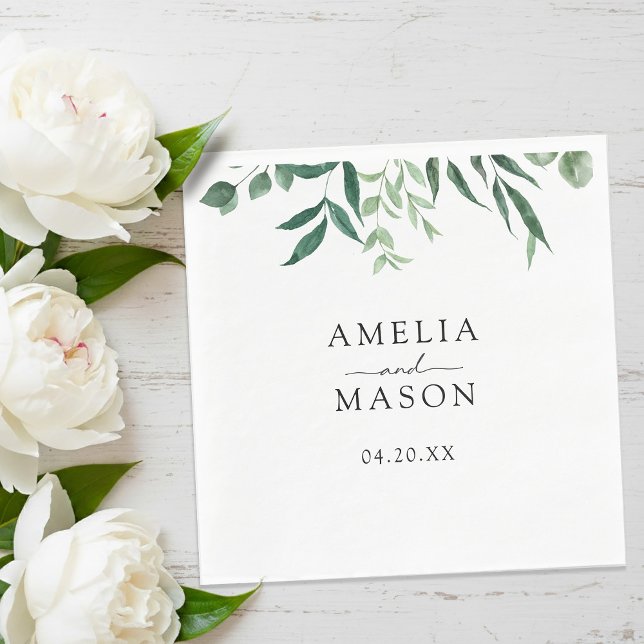 Grüne Botanische Blätter Wasserfarben-Hochzeit Serviette (Greenery Botanical Foliage Watercolor Wedding Napkins)