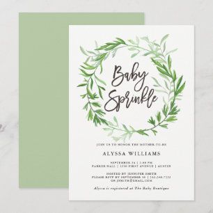 Grüne botanische Blätter Wreath Baby Sprinkle Einladung