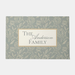 Grüne botanische Blume von gezeichneten Peonies Fußmatte