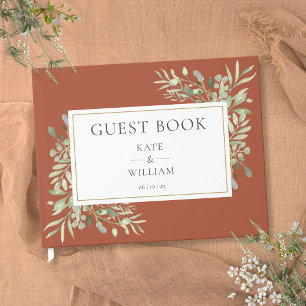 Grüne Botanische Elegante Terrakotta-Hochzeit Gästebuch