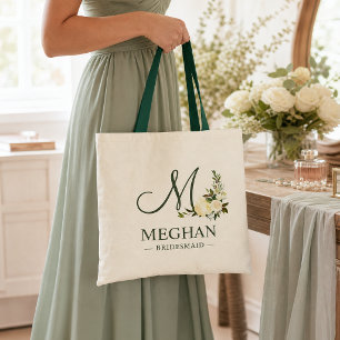 Grüne Botanische Florale Brautjungfer-Tasche Tragetasche