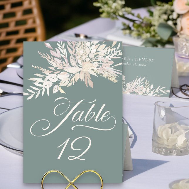 Grüne botanische Foliage-Tischnummer Tischnummer (Sage Green Elegant Wedding Table Number - Foliage Duet wedding collection)
