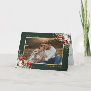 Grüne botanische Fotokarte zu Weihnachten in Gold Karte