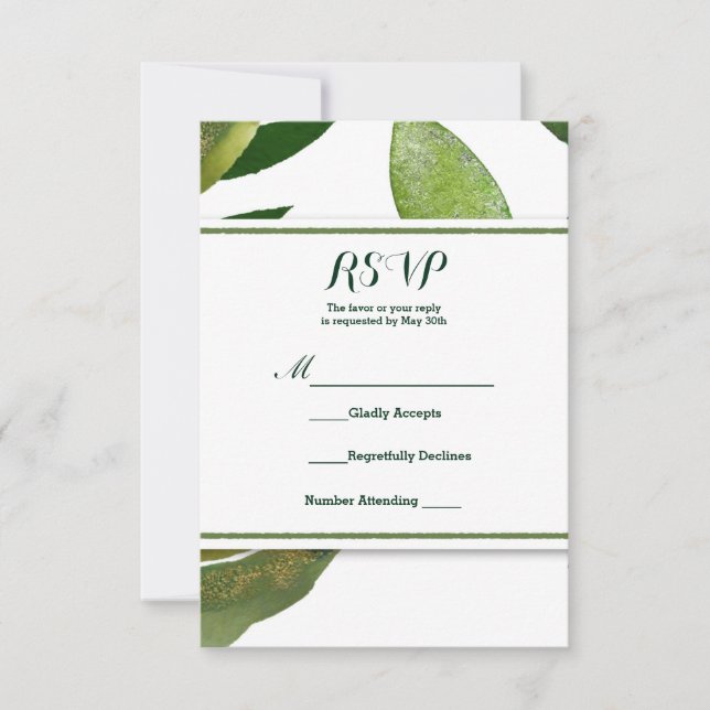 Grüne botanische Glam-Pflanze-Blätter Hochzeit RSV RSVP Karte (Vorderseite)