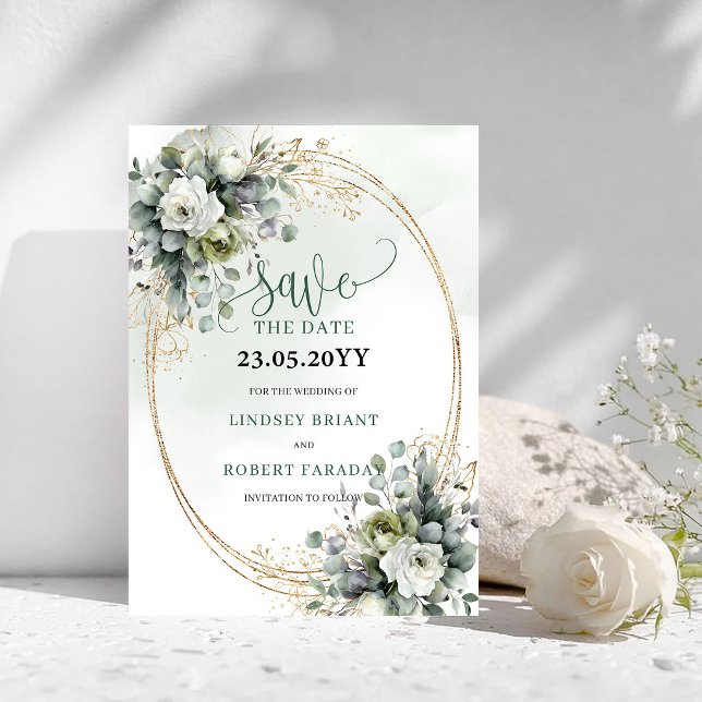 Grüne Botanische Goldfoliage - Save-the-Date Save The Date (Greenery Botanical Gold Foliage Save The Date)