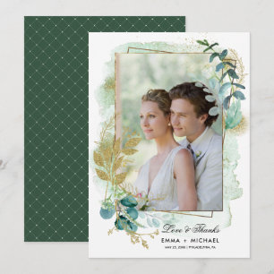 Grüne Botanische Hochzeit Danke Fotokarte Einladung
