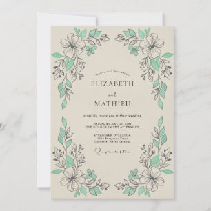 Grüne Botanische Hochzeit im Mint-Ton Einladung
