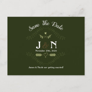 Grüne Botanische Hochzeit im Wald - Save The Date Ankündigungspostkarte