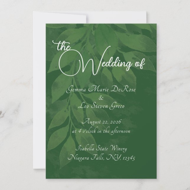 Grüne botanische Hochzeitseinladung Einladung (Vorderseite)