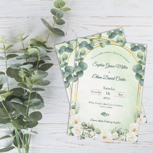 Grüne botanische Hochzeitseinladung mit Eukalyptus Einladung