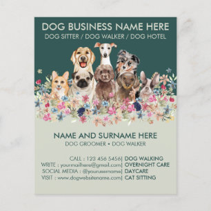 Grüne Botanische Hundesitter-Pension-Hundefriseur Flyer