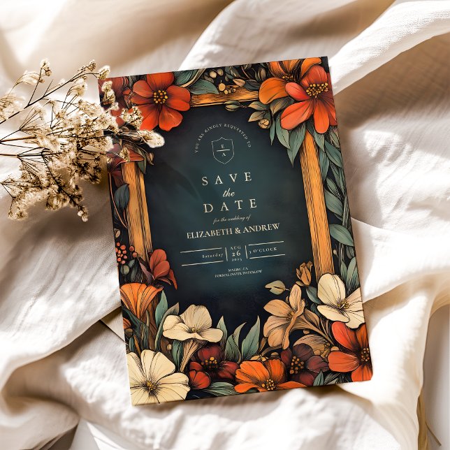 Grüne Botanische Jugendstil-Hochzeit Save The Date (Von Creator hochgeladen)