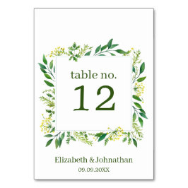 Grüne Botanische Kräuter Hochzeitsempfang Tischnummer