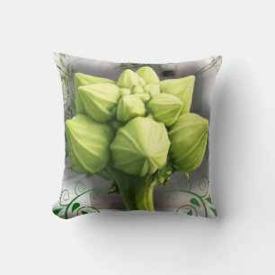 Grüne botanische Kürbisblütenknospe Makro Kunst Ki Kissen