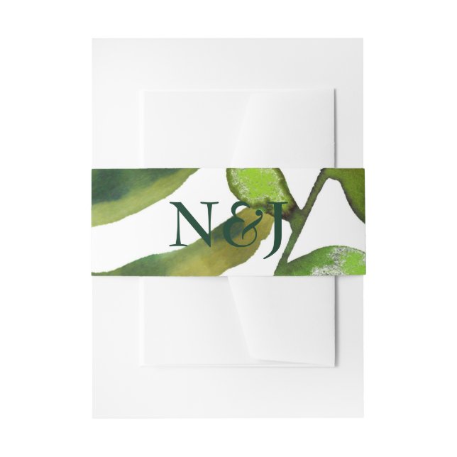 Grüne botanische Pflanze Glam Blätter Hochzeit Einladungsbanderole (Vorderseite Beispiel)