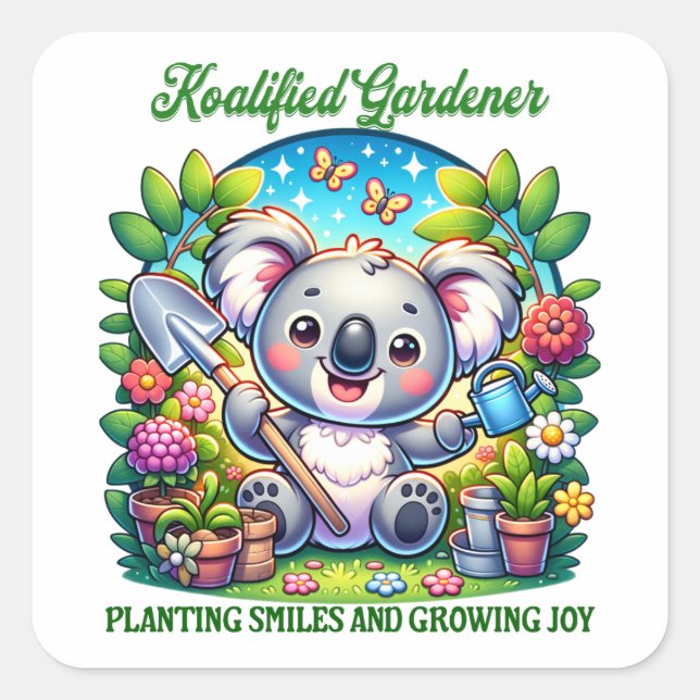 Grüne botanische Pflanze Koalified Gardener Quadratischer Aufkleber (Vorderseite)