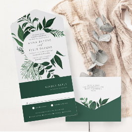 Grüne botanische Rahmen-Hochzeit im Wildwald All In One Einladung