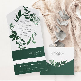 Grüne botanische Rahmen-Hochzeit im Wildwald All In One Einladung