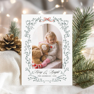 Grüne botanische Schleife Merry & Bright Foto Feiertagskarte