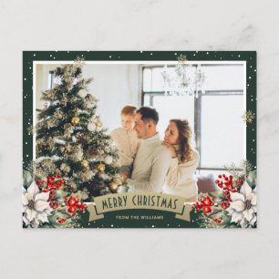 Grüne botanische Schneeflocken-Foto-Weihnachtskart Feiertagspostkarte