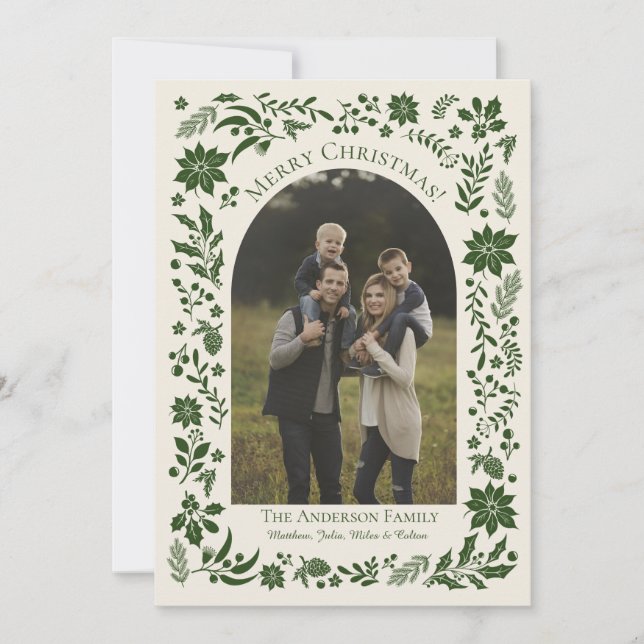 Grüne botanische Weihnachtskarte Feiertagskarte (Vorderseite)