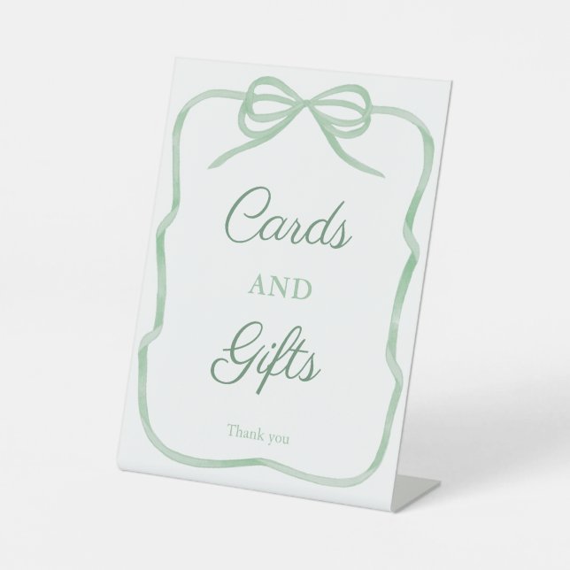 Grüne Bow Cards und Geschenke Brautparty 8x10 Sockelschild (Vorderseite)