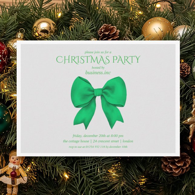 Grüne Bow Weihnachtsfeier Einladung (Corporate Green Bow Christmas Holiday Party Invitation)
