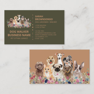 Grüne Braun Hunde Spaziergang Service Boutique Hau Visitenkarte