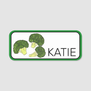 Grüne Broccoli Florets Speere Gemüsegarten Veg Namensschild