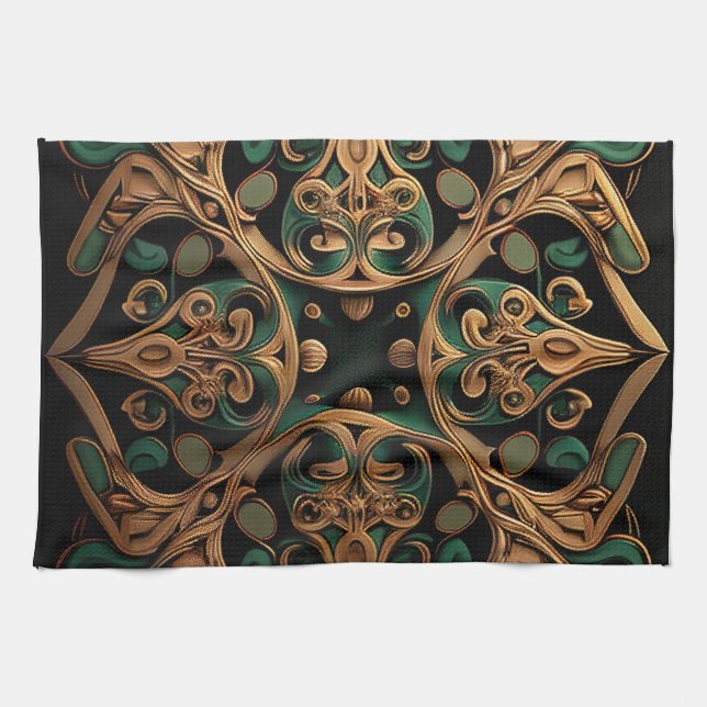 Grüne Bronze Dekoration Karierter Muster Geschirrtuch (Horizontal)