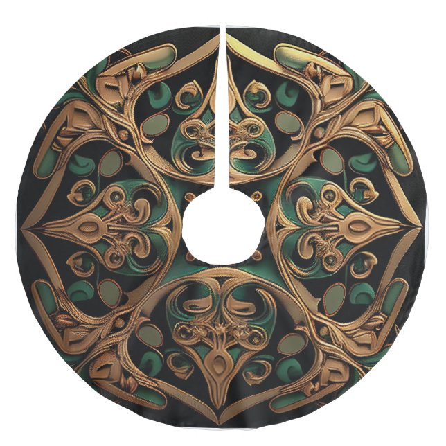 Grüne Bronze Dekoration Karierter Muster Polyester Weihnachtsbaumdecke (Vorderseite)