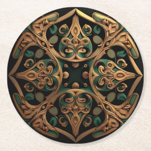 Grüne Bronze Dekoration Karierter Muster Runder Pappuntersetzer