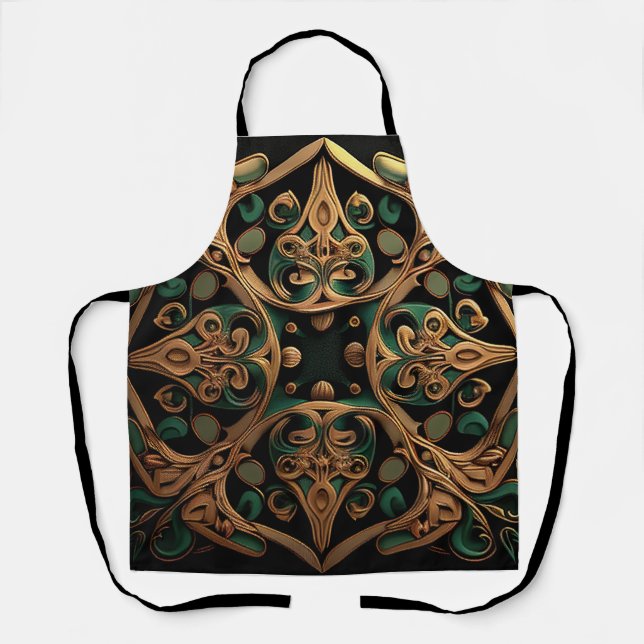Grüne Bronze Dekoration Karierter Muster Schürze (Vorderseite)