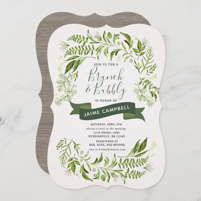 Grüne Brunch & Brause Bridal Dusche Einladung (Vorne/Hinten)