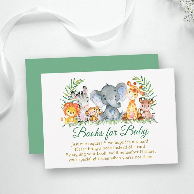 Grüne Bücher für Kinder in Aquarellsafari Begleitkarte (Customize to change text color, style, text size or color of back of card.)