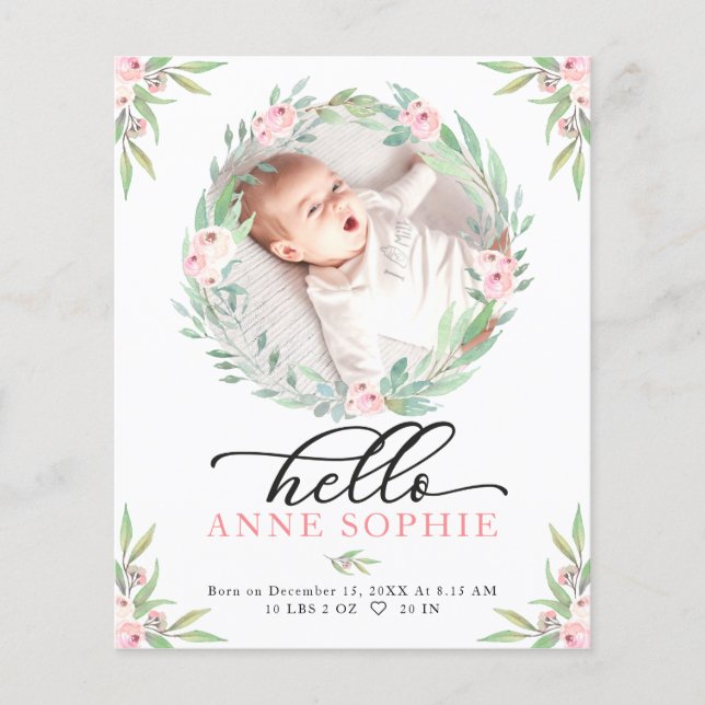 Grüne Budget Geburtsankündigung Danke Karte (Vorderseite)