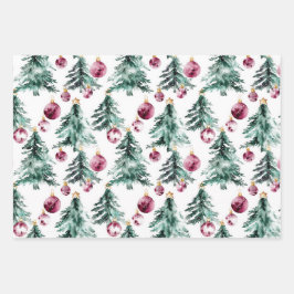 Grüne Burgund Weihnachtsbaumen Ornamente Geschenkpapier Set