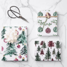 Grüne Burgund Weihnachtsbaumen Ornamente Geschenkpapier Set