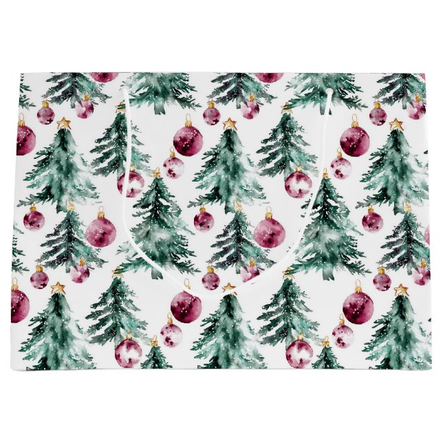 Grüne Burgund Weihnachtsbaumen Ornamente Große Geschenktüte (Vorderseite)